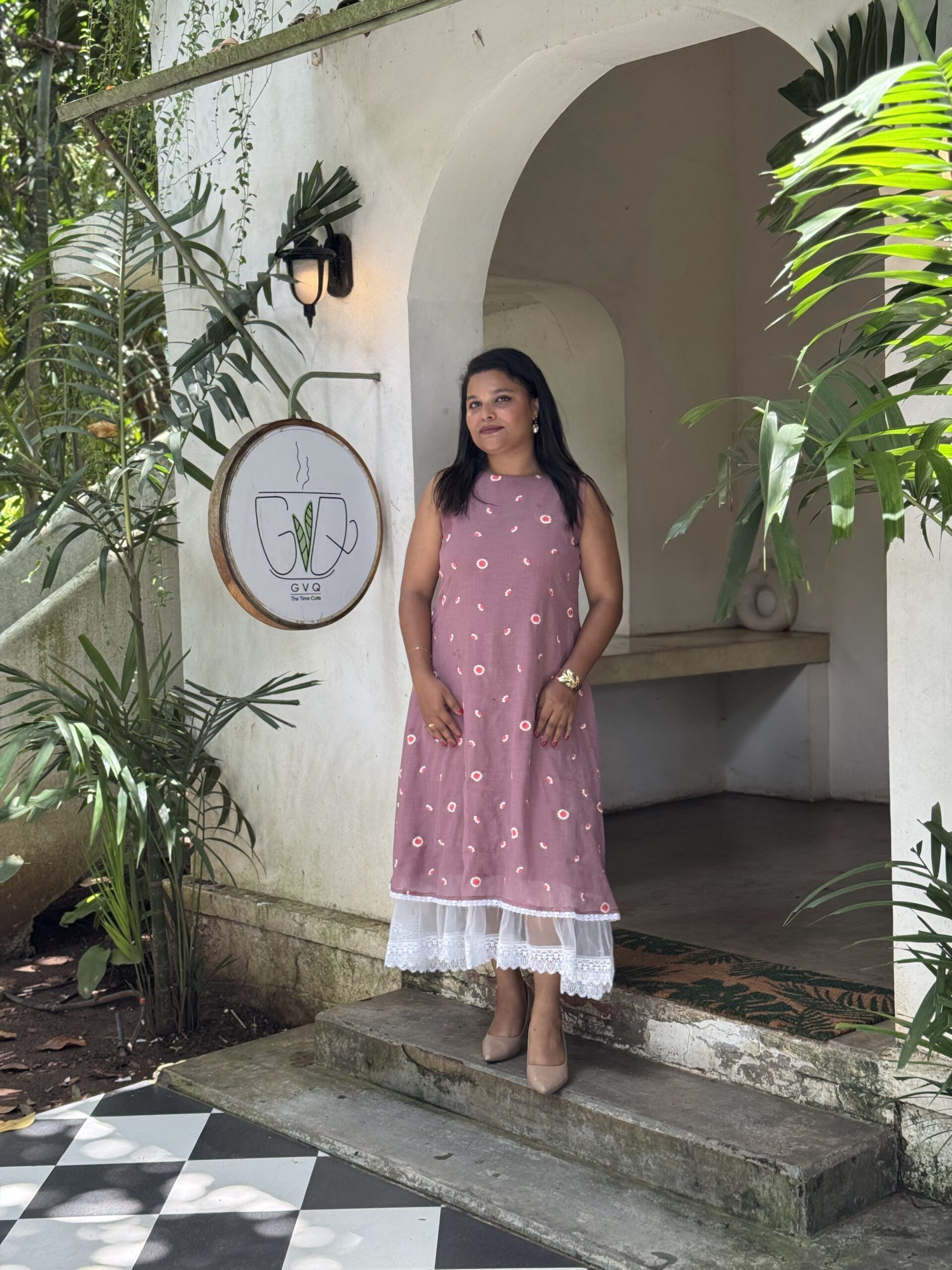 Floral A-Line Dress with Lace Hem - Image 2