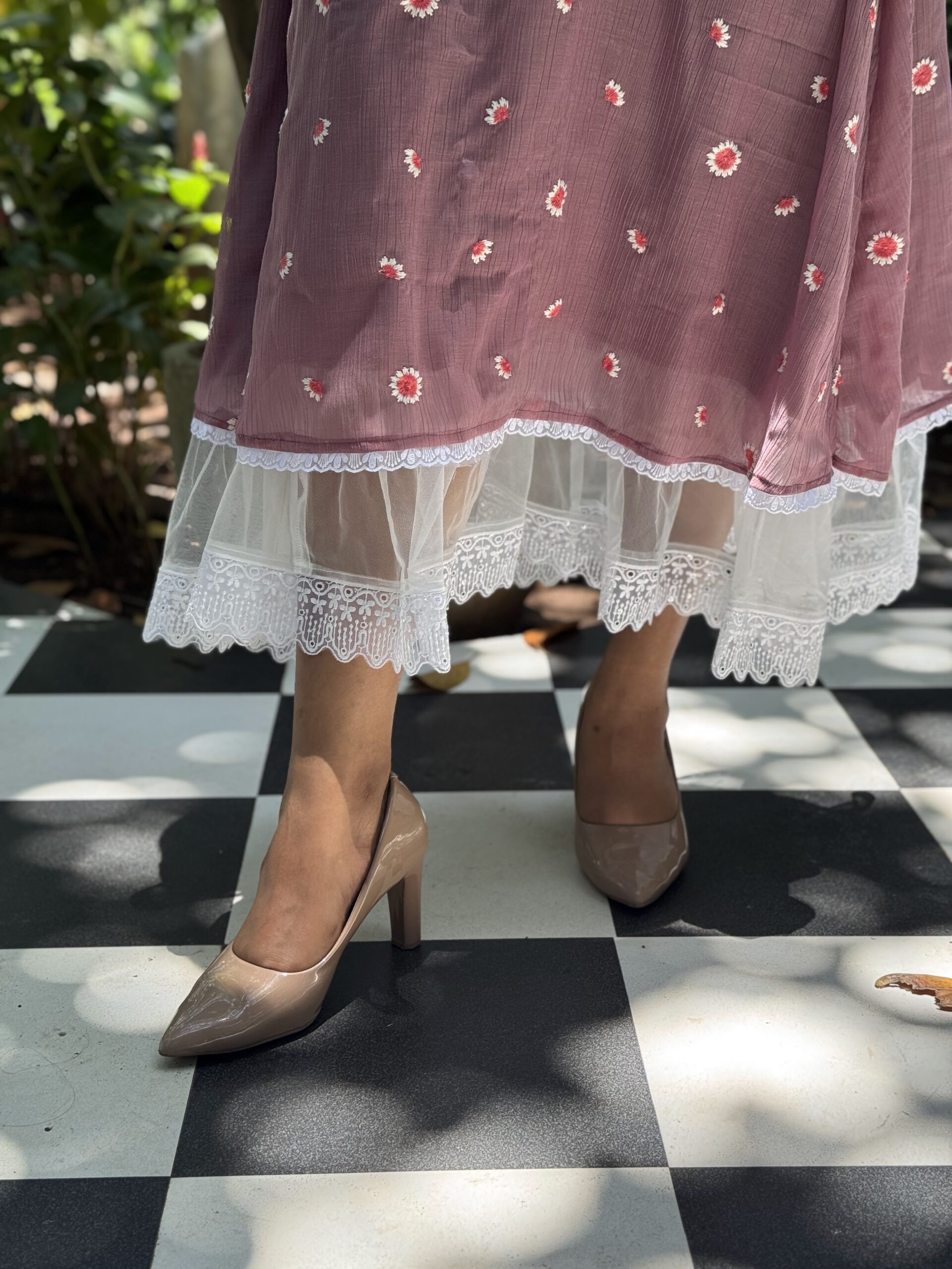 Floral A-Line Dress with Lace Hem - Image 9